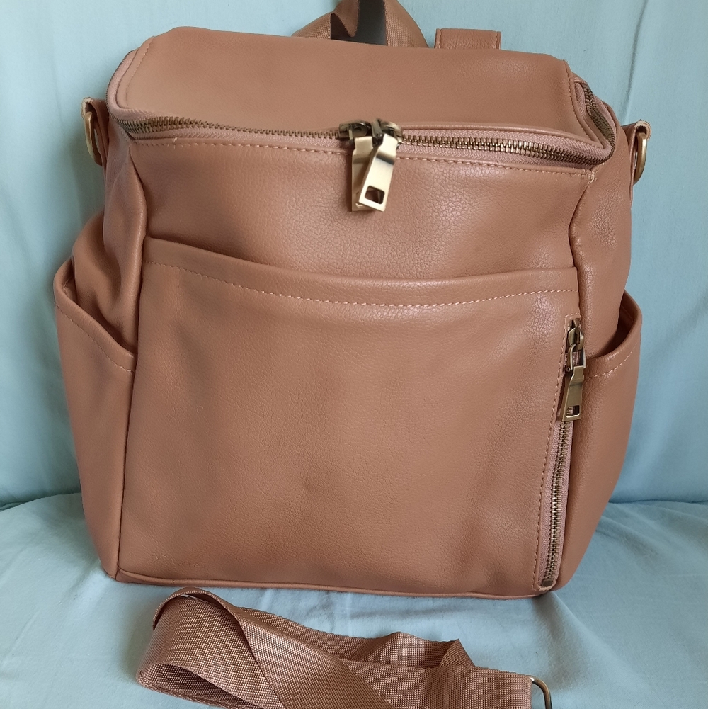 Azaria La Mere Petite Midi Vegan Leather Diaper Bag Backpack Pink